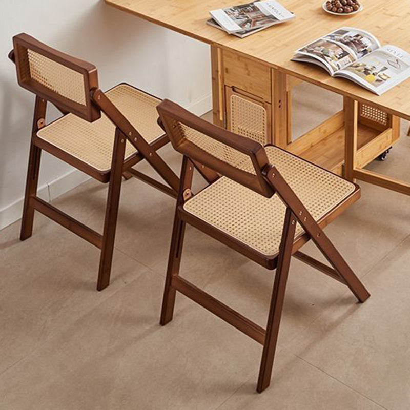 Traditional Japanese Bamboo & Resin Square Foldable Weaving Dining Chair With Backrest And Footrest For Kitchen Or Dining Room