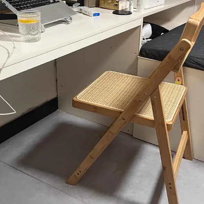 Traditional Japanese Bamboo & Resin Square Foldable Weaving Dining Chair With Backrest And Footrest For Kitchen Or Dining Room