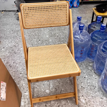 Traditional Japanese Bamboo & Resin Square Foldable Weaving Dining Chair With Backrest And Footrest For Kitchen Or Dining Room