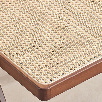 Traditional Japanese Bamboo & Resin Square Foldable Weaving Dining Chair With Backrest And Footrest For Kitchen Or Dining Room