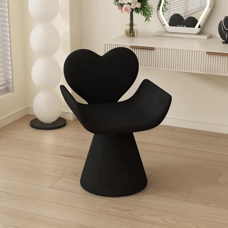 Contemporary Nordic Velvet Wood Heart-Shaped Curved Swivel Vanity Stool With Backrest For Bedroom