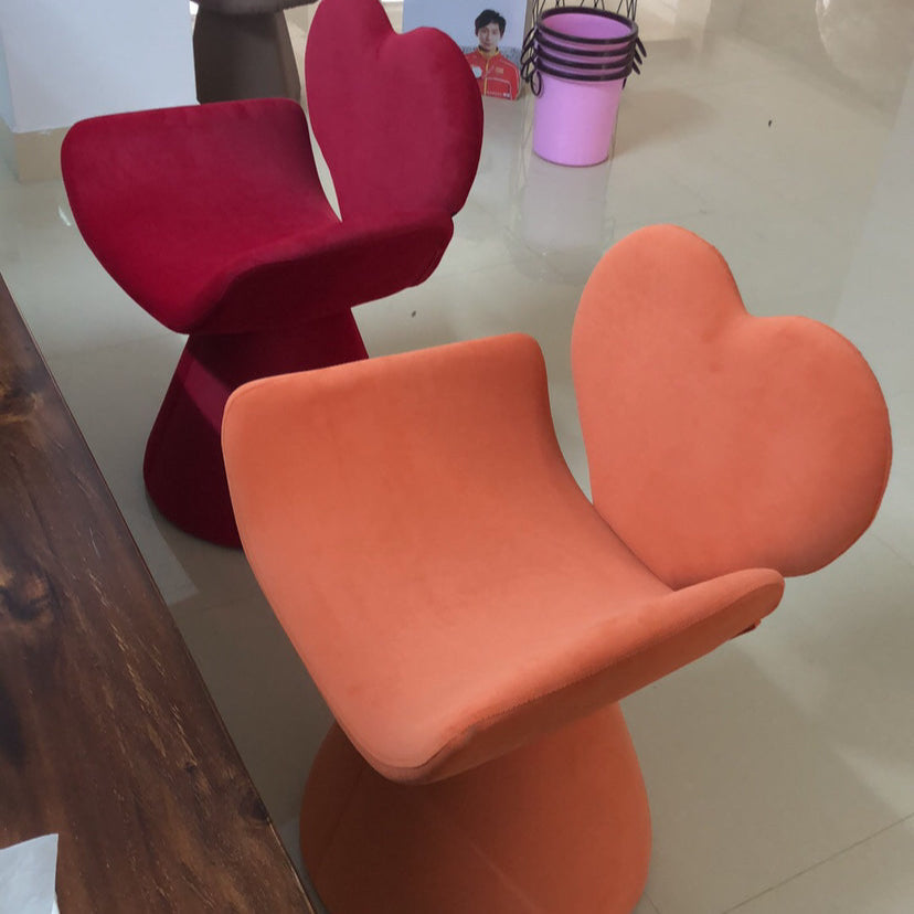 Contemporary Nordic Velvet Wood Heart-Shaped Curved Swivel Vanity Stool With Backrest For Bedroom