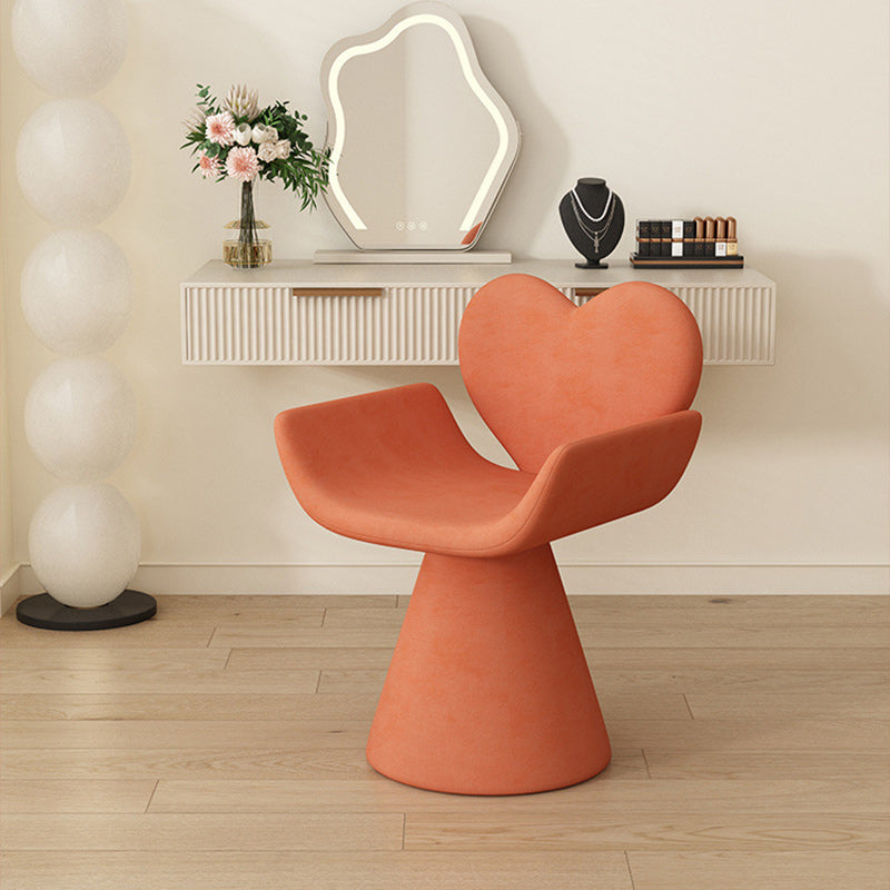 Contemporary Nordic Velvet Wood Heart-Shaped Curved Swivel Vanity Stool With Backrest For Bedroom