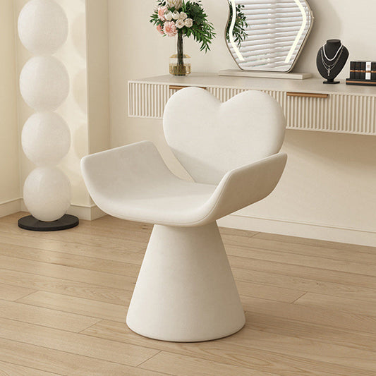 Contemporary Nordic Velvet Wood Heart-Shaped Curved Swivel Vanity Stool With Backrest For Bedroom