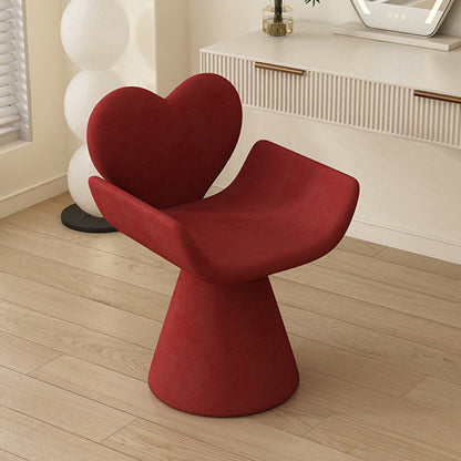 Contemporary Nordic Velvet Wood Heart-Shaped Curved Swivel Vanity Stool With Backrest For Bedroom
