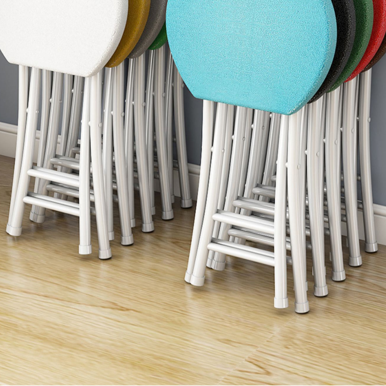 Modern Minimalist PP & Carbon Steel Matte Round Folding Dining Chair With Portable Design For Kitchen & Dining Room