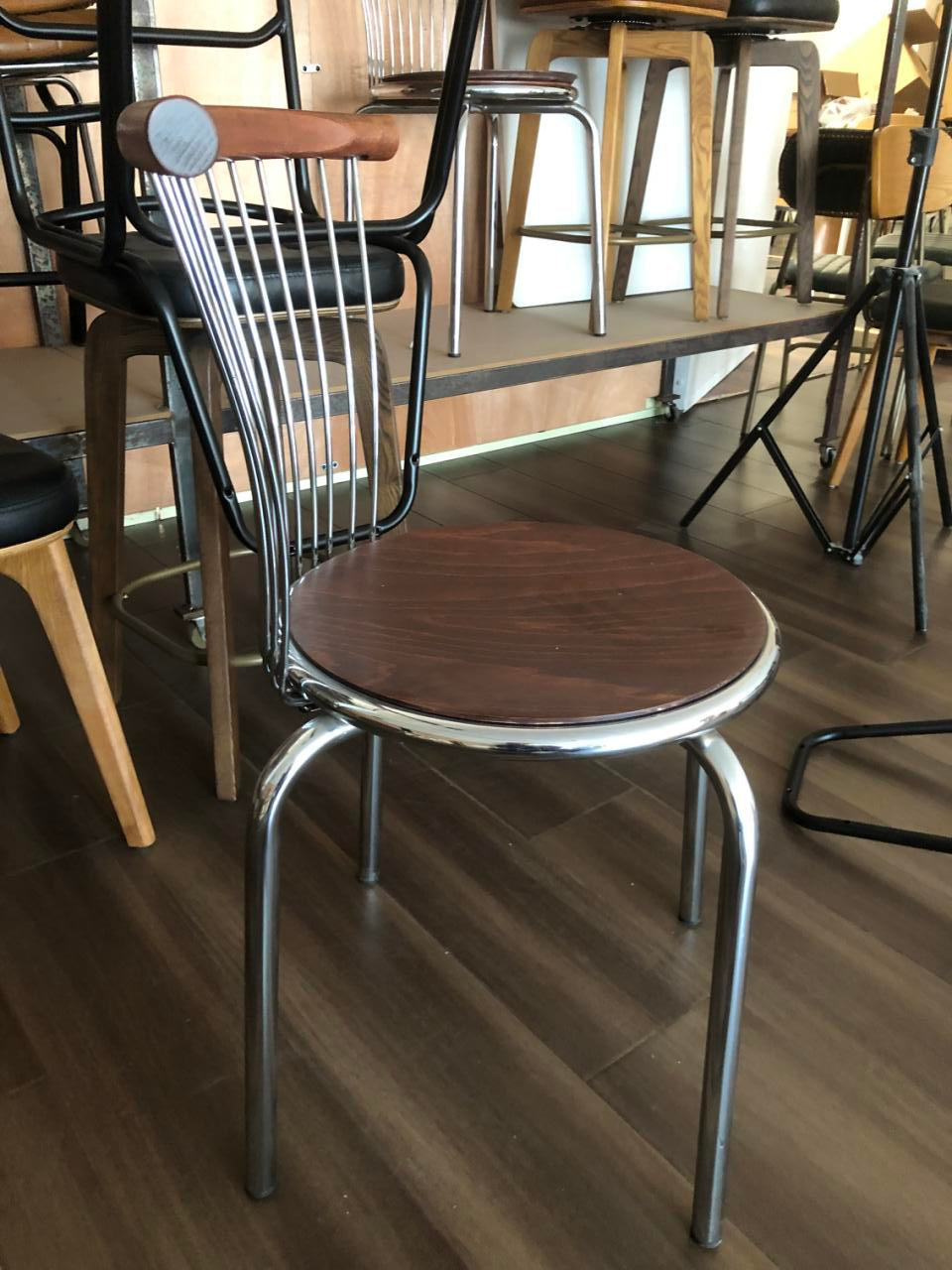 Modern Mid-Century Ash Wood Iron Round Line Dining Chair With Backrest For Dining Room