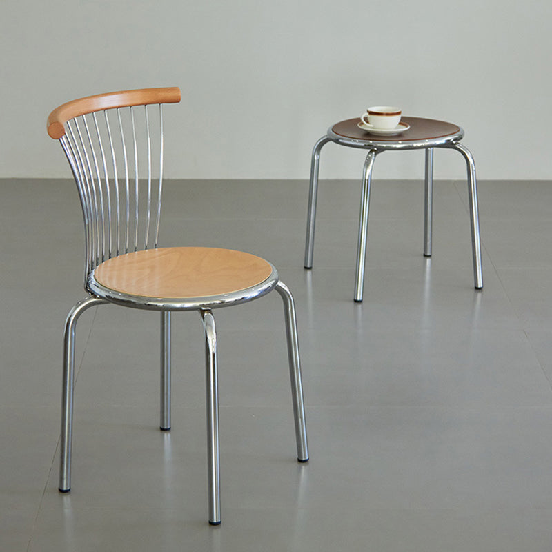 Modern Mid-Century Ash Wood Iron Round Line Dining Chair With Backrest For Dining Room