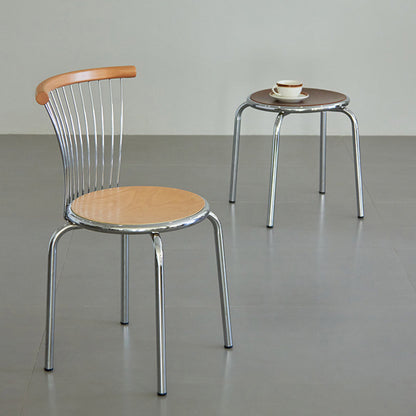 Modern Mid-Century Ash Wood Iron Round Line Dining Chair With Backrest For Dining Room