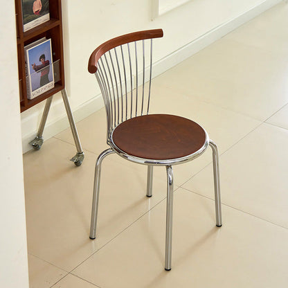 Modern Mid-Century Ash Wood Iron Round Line Dining Chair With Backrest For Dining Room