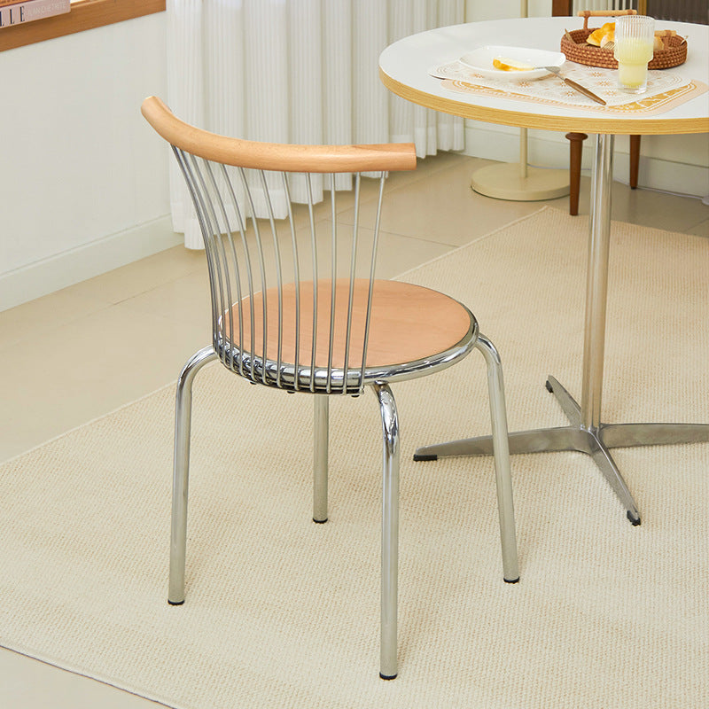 Modern Mid-Century Ash Wood Iron Round Line Dining Chair With Backrest For Dining Room