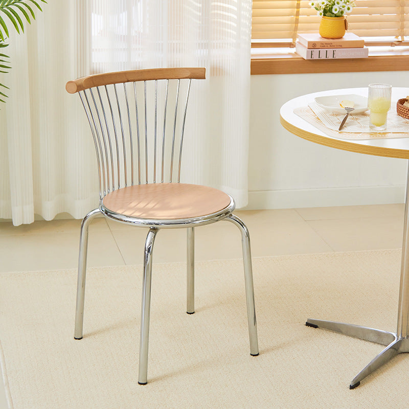 Modern Mid-Century Ash Wood Iron Round Line Dining Chair With Backrest For Dining Room