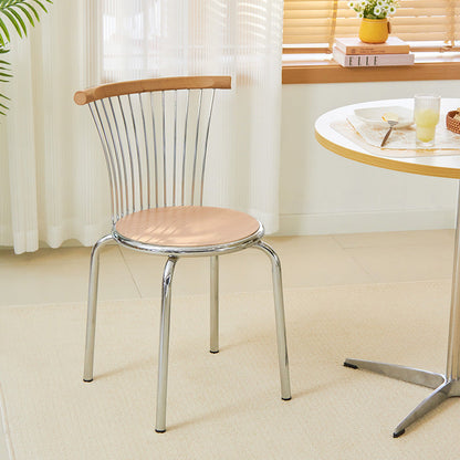Modern Mid-Century Ash Wood Iron Round Line Dining Chair With Backrest For Dining Room