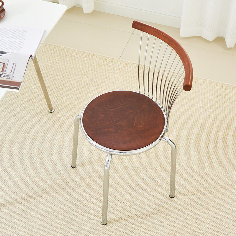 Modern Mid-Century Ash Wood Iron Round Line Dining Chair With Backrest For Dining Room