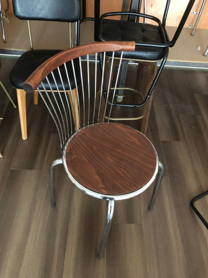 Modern Mid-Century Ash Wood Iron Round Line Dining Chair With Backrest For Dining Room