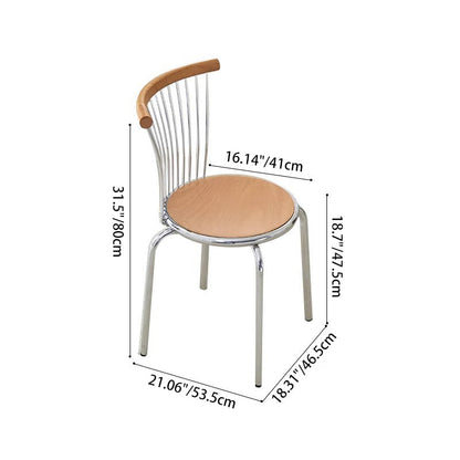 Modern Mid-Century Ash Wood Iron Round Line Dining Chair With Backrest For Dining Room