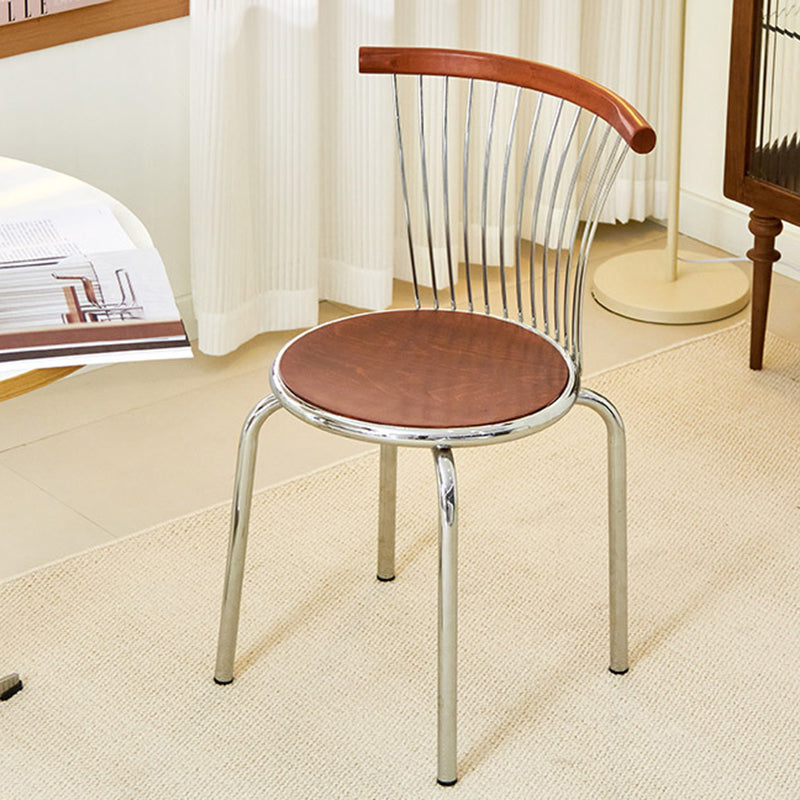 Modern Mid-Century Ash Wood Iron Round Line Dining Chair With Backrest For Dining Room