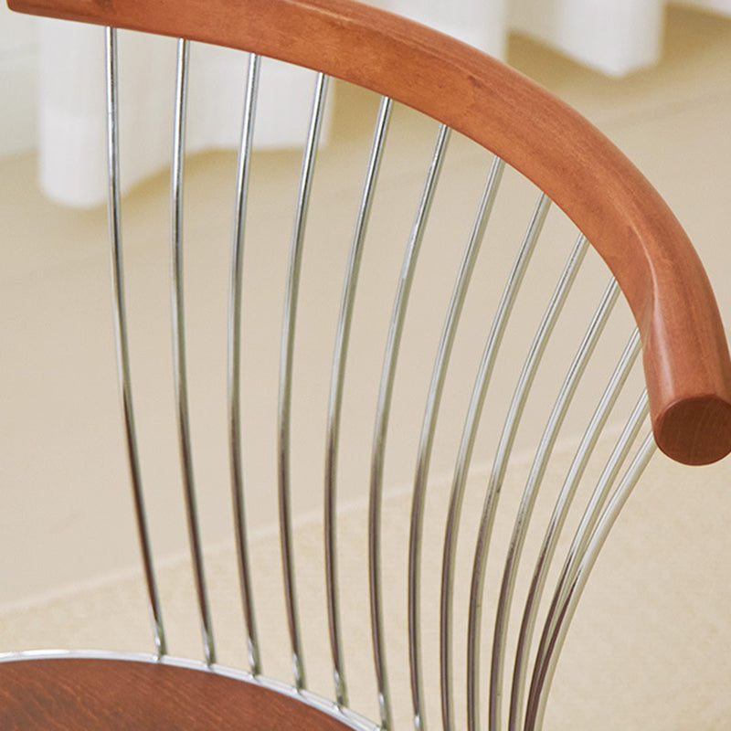 Modern Mid-Century Ash Wood Iron Round Line Dining Chair With Backrest For Dining Room