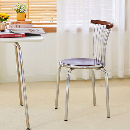 Modern Mid-Century Ash Wood Iron Round Line Dining Chair With Backrest For Dining Room