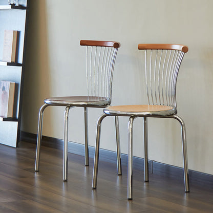 Modern Mid-Century Ash Wood Iron Round Line Dining Chair With Backrest For Dining Room