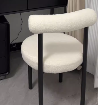 Contemporary Nordic Round Lambswool Metal Vanity Stool Backrest For Bedroom