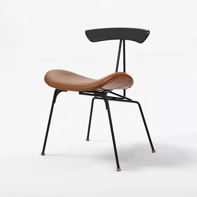 Contemporary Nordic Irregular Round Upholstered Iron PU Leather Wood Dining Chair Backrest For Dining Room