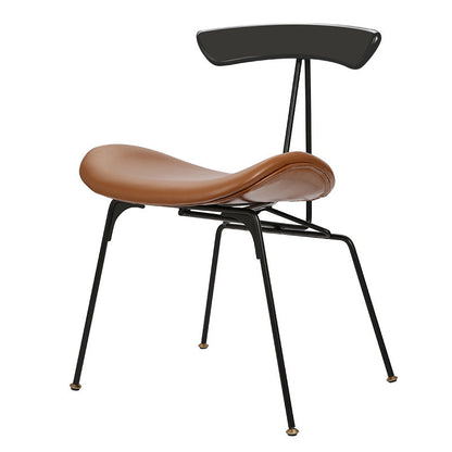 Contemporary Nordic Irregular Round Upholstered Iron PU Leather Wood Dining Chair Backrest For Dining Room