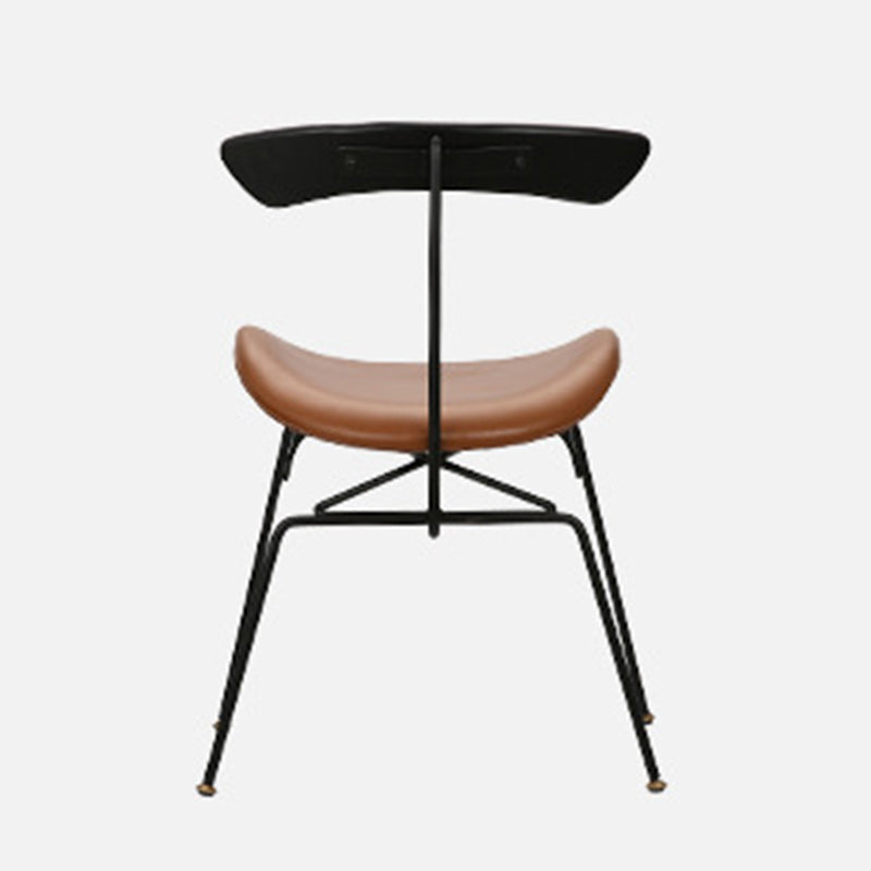 Contemporary Nordic Irregular Round Upholstered Iron PU Leather Wood Dining Chair Backrest For Dining Room