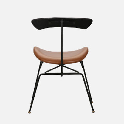 Contemporary Nordic Irregular Round Upholstered Iron PU Leather Wood Dining Chair Backrest For Dining Room