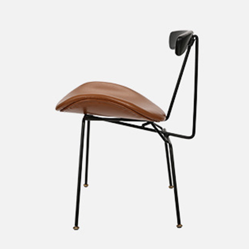 Contemporary Nordic Irregular Round Upholstered Iron PU Leather Wood Dining Chair Backrest For Dining Room