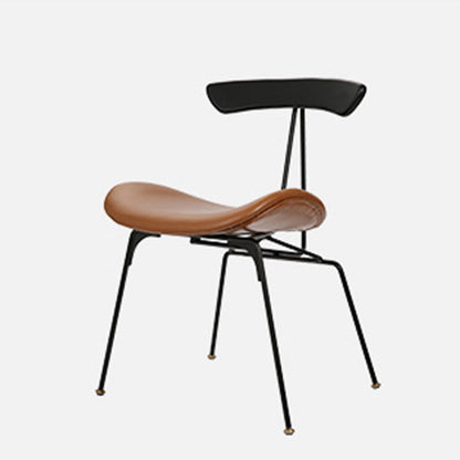 Contemporary Nordic Irregular Round Upholstered Iron PU Leather Wood Dining Chair Backrest For Dining Room