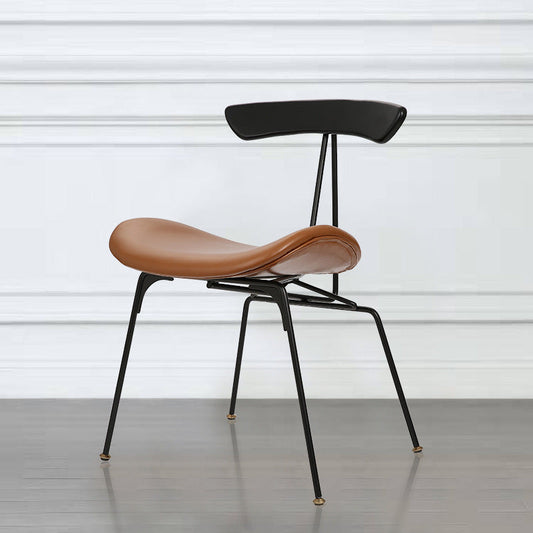 Contemporary Nordic Irregular Round Upholstered Iron PU Leather Wood Dining Chair Backrest For Dining Room