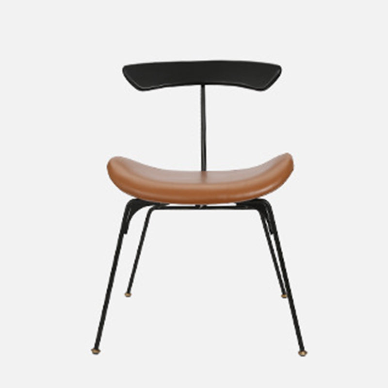 Contemporary Nordic Irregular Round Upholstered Iron PU Leather Wood Dining Chair Backrest For Dining Room