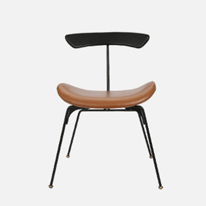 Contemporary Nordic Irregular Round Upholstered Iron PU Leather Wood Dining Chair Backrest For Dining Room