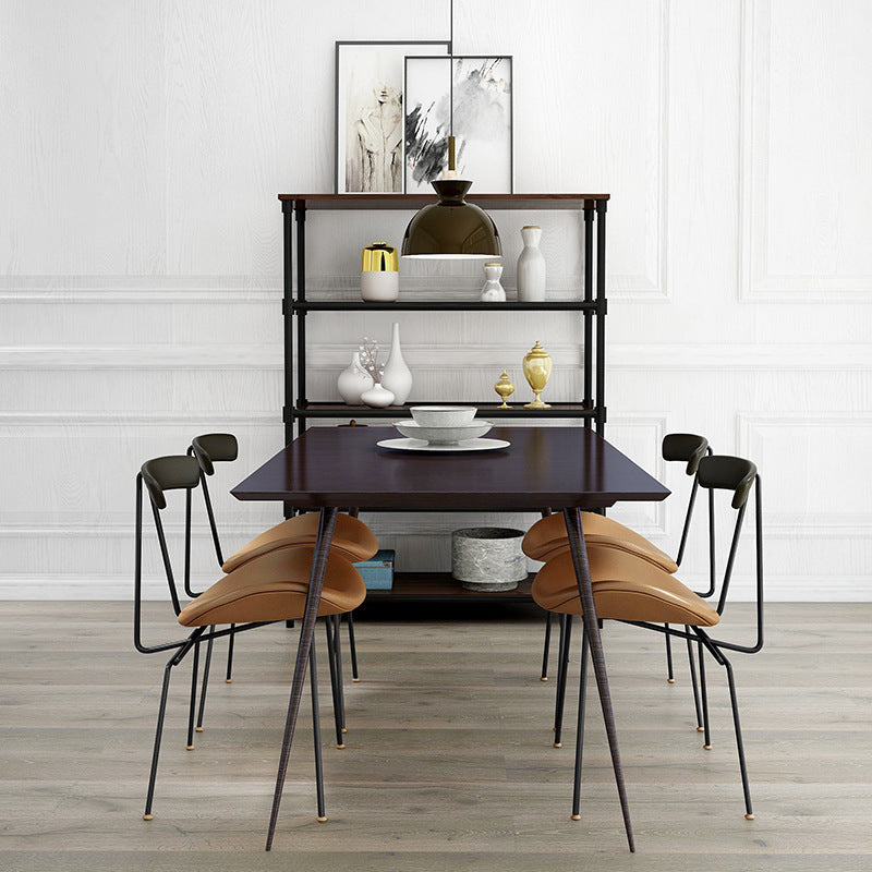 Contemporary Nordic Irregular Round Upholstered Iron PU Leather Wood Dining Chair Backrest For Dining Room