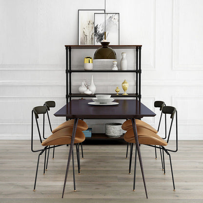 Contemporary Nordic Irregular Round Upholstered Iron PU Leather Wood Dining Chair Backrest For Dining Room