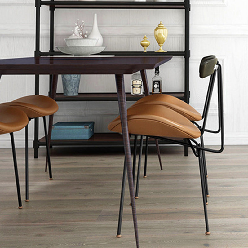 Contemporary Nordic Irregular Round Upholstered Iron PU Leather Wood Dining Chair Backrest For Dining Room