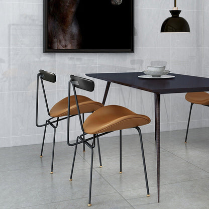 Contemporary Nordic Irregular Round Upholstered Iron PU Leather Wood Dining Chair Backrest For Dining Room