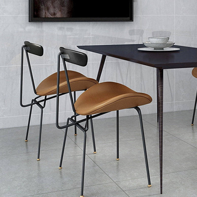 Contemporary Nordic Irregular Round Upholstered Iron PU Leather Wood Dining Chair Backrest For Dining Room