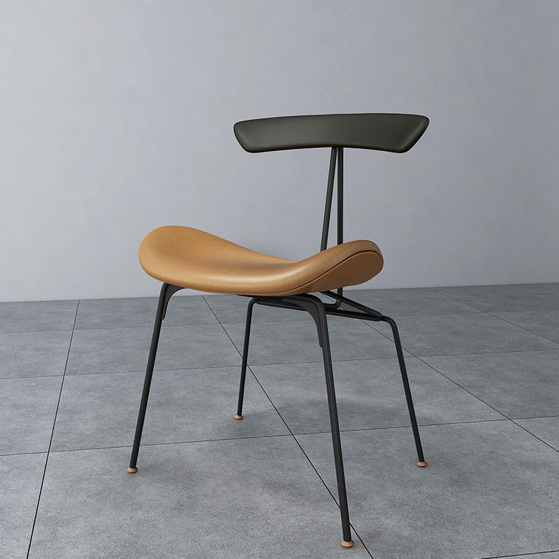 Contemporary Nordic Irregular Round Upholstered Iron PU Leather Wood Dining Chair Backrest For Dining Room