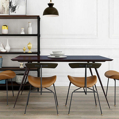 Contemporary Nordic Irregular Round Upholstered Iron PU Leather Wood Dining Chair Backrest For Dining Room