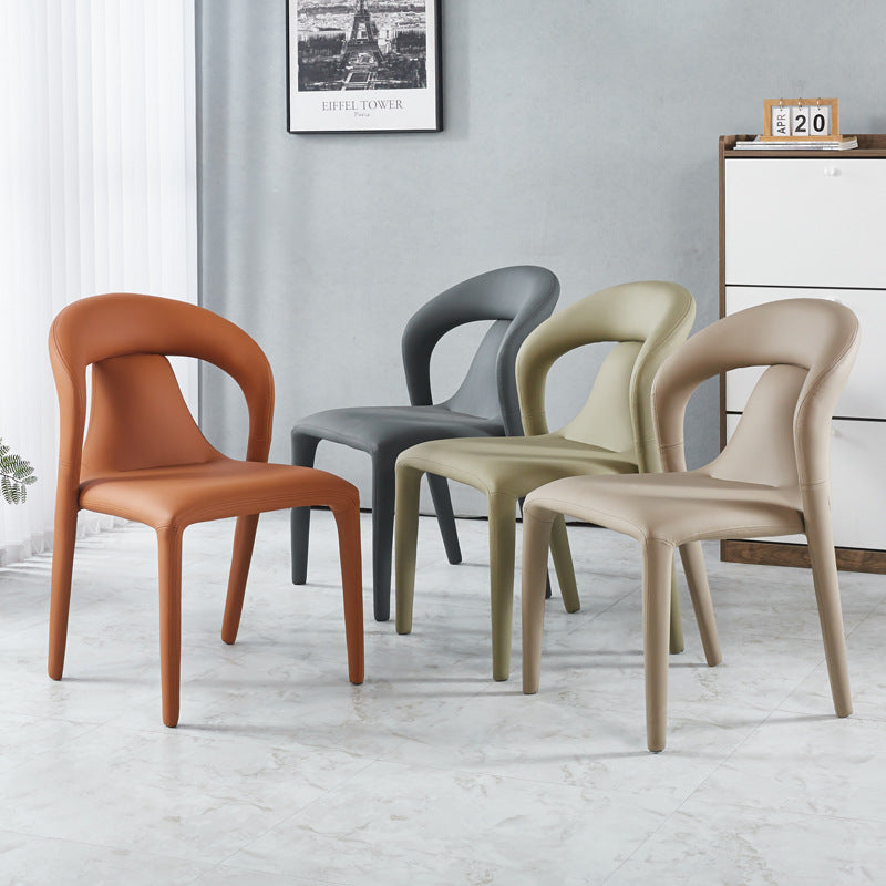 Modern Minimalist Square Upholstered Artificial Leather Carbon Steel Dining Chair Backrest For Dining Room