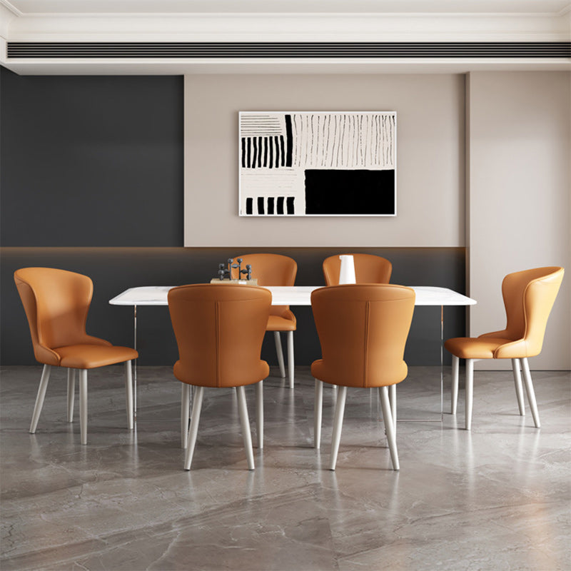 Contemporary Nordic Square Rectangle Upholstered Artificial Leather Carbon Steel Dining Chair Backrest For Dining Room