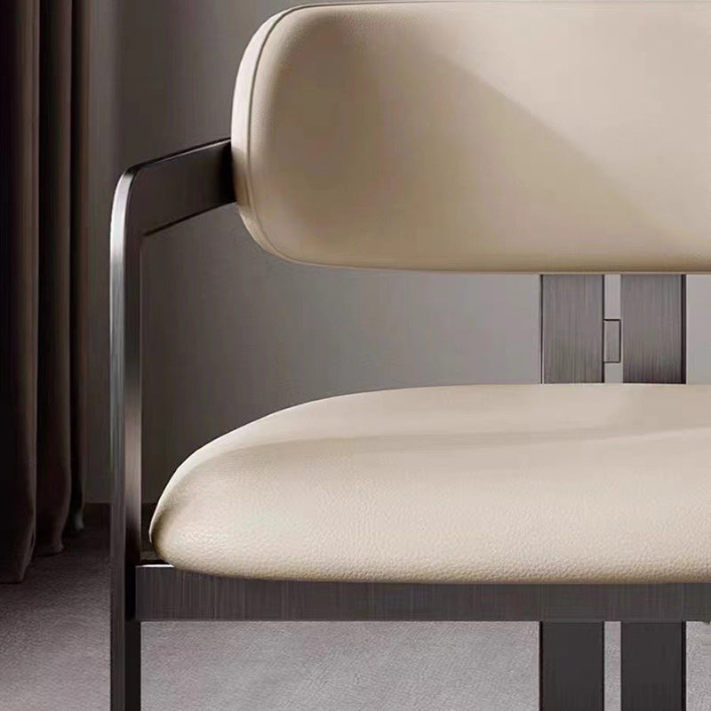 Contemporary Nordic Square Upholstered Stainless Steel Frame Microfiber Leather Dining Chair Curved Backrest Armrest for Dining Room