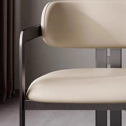 Contemporary Nordic Square Upholstered Stainless Steel Frame Microfiber Leather Dining Chair Curved Backrest Armrest for Dining Room