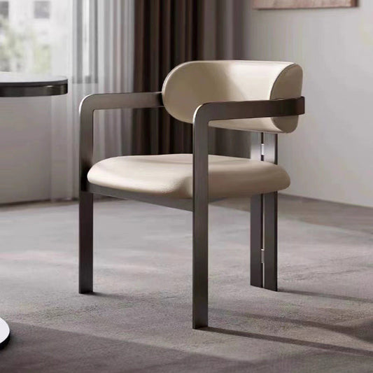 Contemporary Nordic Square Upholstered Stainless Steel Frame Microfiber Leather Dining Chair Curved Backrest Armrest for Dining Room