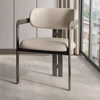 Contemporary Nordic Square Upholstered Stainless Steel Frame Microfiber Leather Dining Chair Curved Backrest Armrest for Dining Room