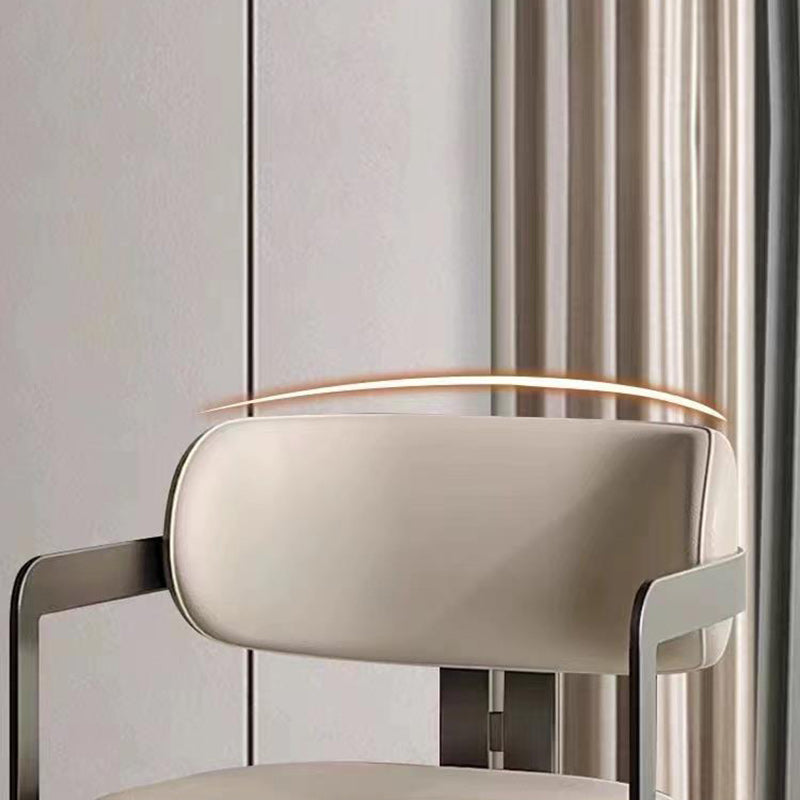 Contemporary Nordic Square Upholstered Stainless Steel Frame Microfiber Leather Dining Chair Curved Backrest Armrest for Dining Room