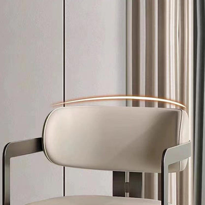 Contemporary Nordic Square Upholstered Stainless Steel Frame Microfiber Leather Dining Chair Curved Backrest Armrest for Dining Room