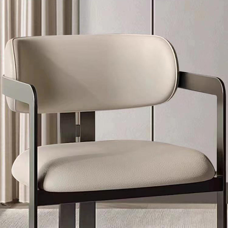Contemporary Nordic Square Upholstered Stainless Steel Frame Microfiber Leather Dining Chair Curved Backrest Armrest for Dining Room